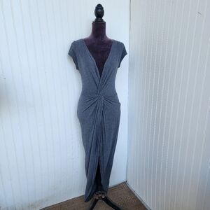 Rolla Costa Gray Charcoal Twisted Front High Low Plunge Neck Cap Sleeve Dress M